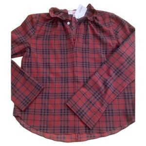 Thakoon Women’s Plaid Ruffle Collar Split V Neckline New Size 4 Red Black